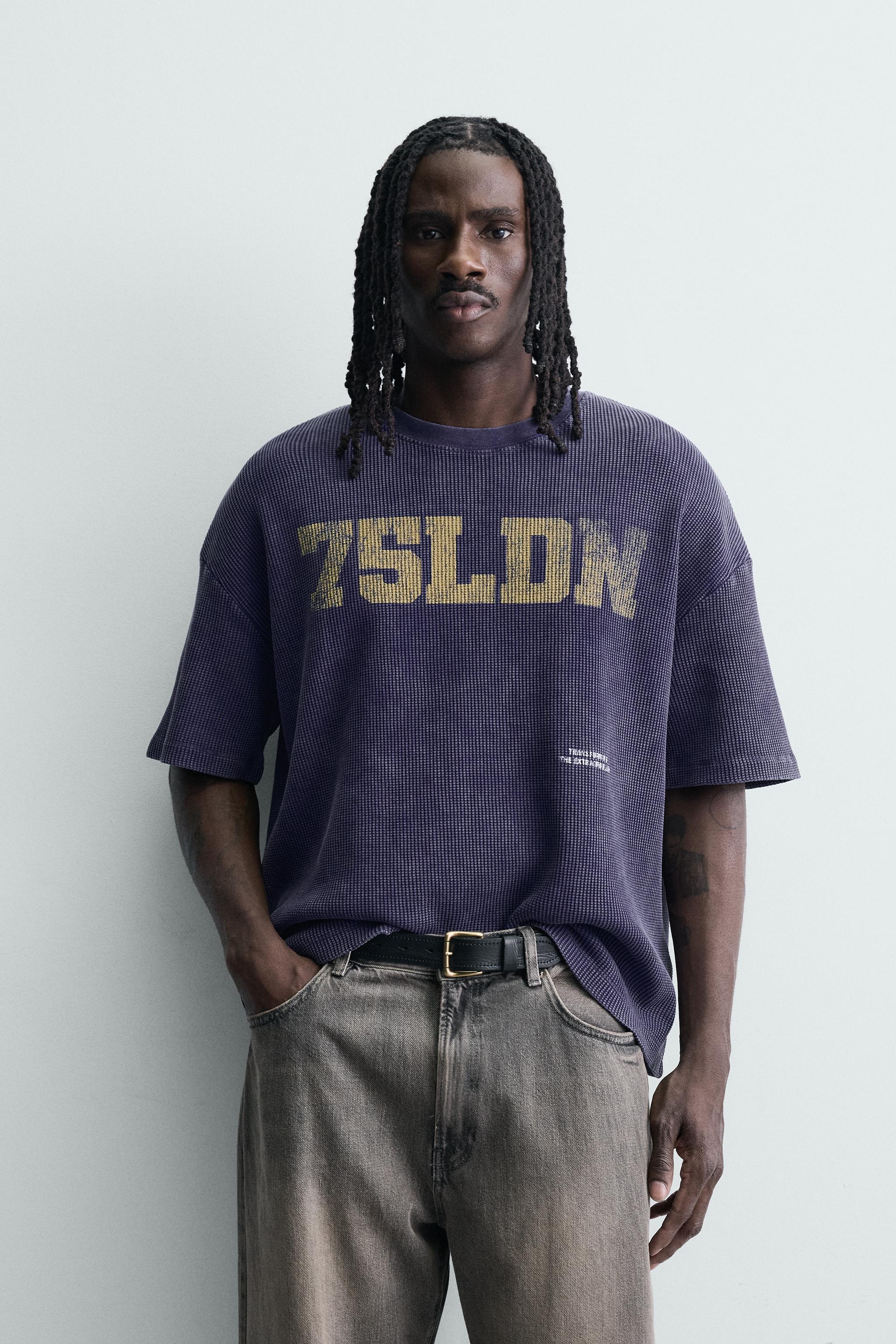 WASHED PRINTED WAFFLE WEAVE SWEATSHIRT